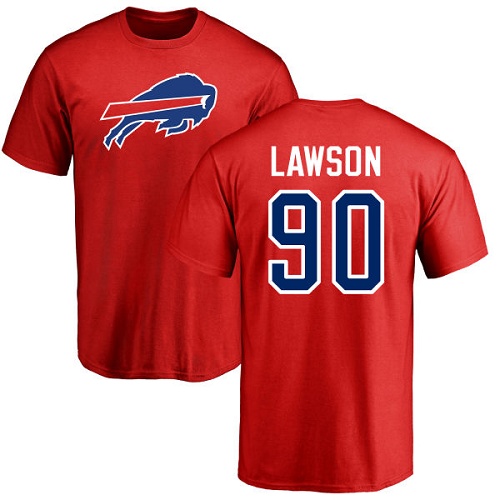 Men NFL Buffalo Bills #90 Shaq Lawson Red Name and Number Logo T Shirt->buffalo bills->NFL Jersey